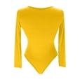 thumbnail image 3 of Womens Long Sleeve Rib Knit Bodysuit Round Neck Solid Color Sexy Ribbed One Piece Romper Onesies Bodycon Tops (Small, Yellow Zip), 3 of 5