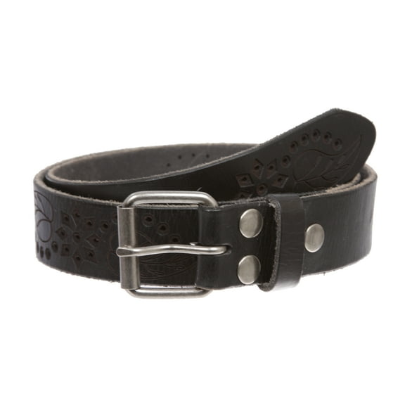 Vintage Embossed Cowhide Leather Belt for Men & Women with Removable Buckle