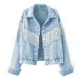 thumbnail image 3 of Women Vintage Loose Tassel Short Denim Jacket Streetwear Female Lapel Retro Coat Womens Winter plus Size Coats Sweater plus Size Women 3x Anorak Jacket Women Warm Lightweight Jacket Women plus Womens, 3 of 3