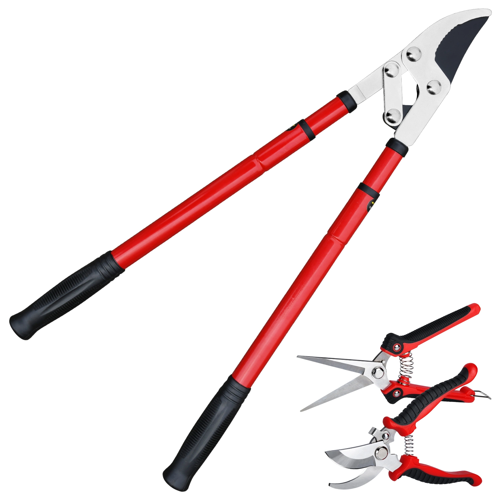 Gardtech 3PCS Gardening Shears Set; Extendable Bypass Loppers; Mini Pointed Pruning Shear and
