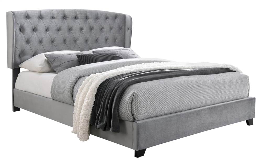 Bedroom Kimberly Tufted Wingback Queen Bed, Silver