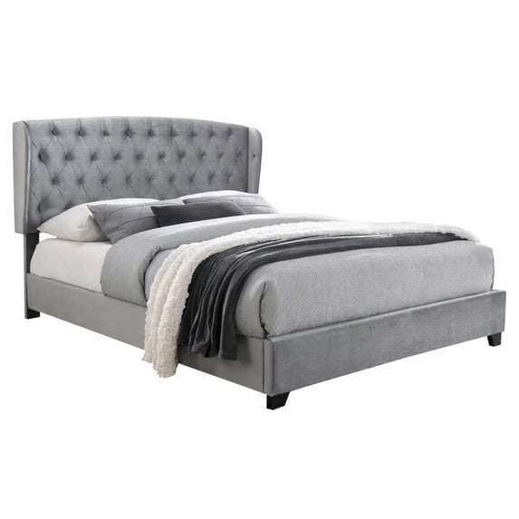Tufted Wingback Platform Bed in Silver (King: 84 in. L x 83 in. W x 55 in. H (95 lbs.))