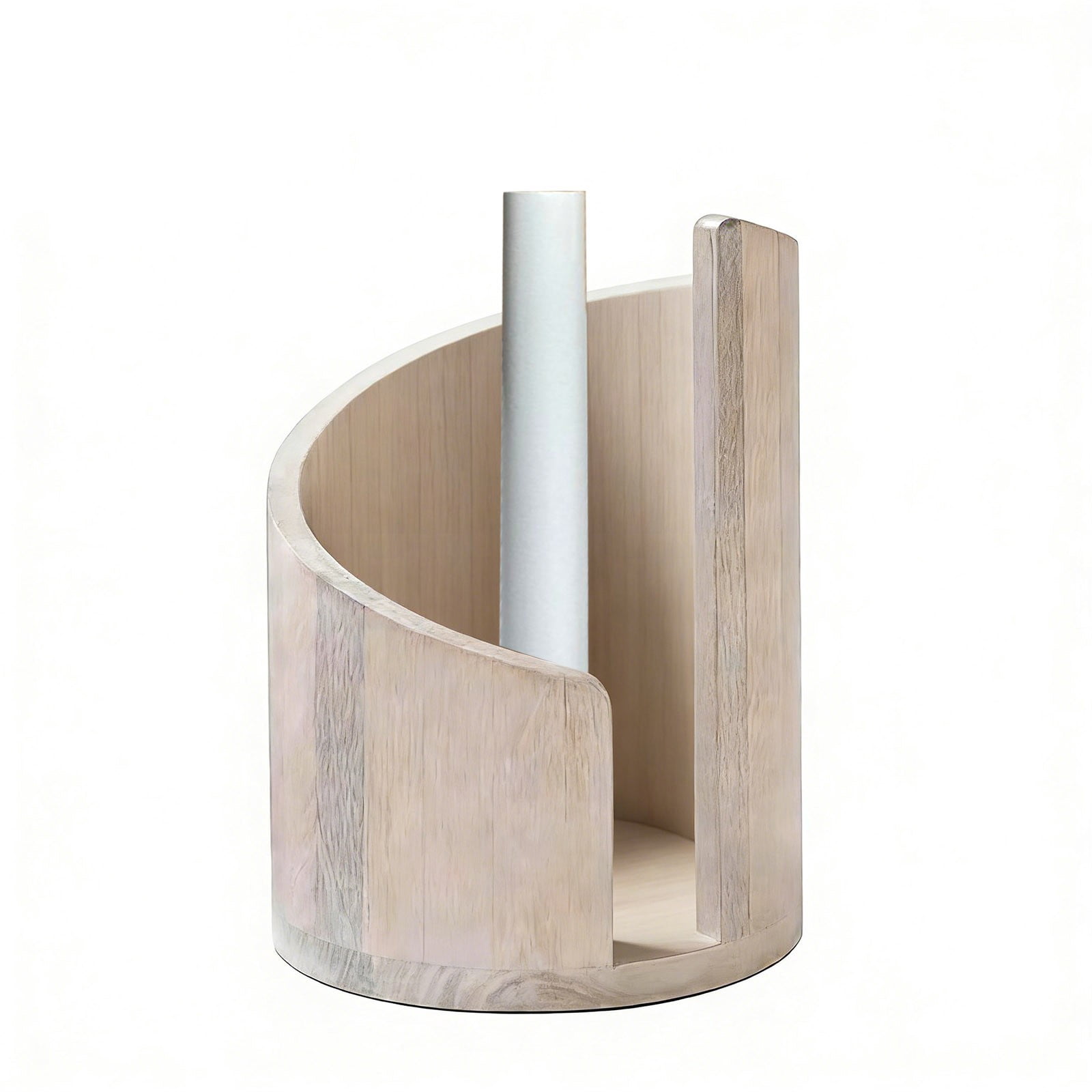 Votnto Paper Towel Countertop With Wood Round Base, Wood Round Base and Iron Holders, Wooden Paper Towel Holder for Kitchen Roll Organize Dining Table Home Decor White