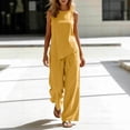 thumbnail image 3 of Zynoxe Two Piece Sets for Women Trendy Crew Neck Sleeveless Top Elastic Waist Wide Leg Pants Suit Comfort Breathable Cotton Linen Lounge Set Summer Versatile Solid Color Vacation Outfits 2XL, 3 of 8