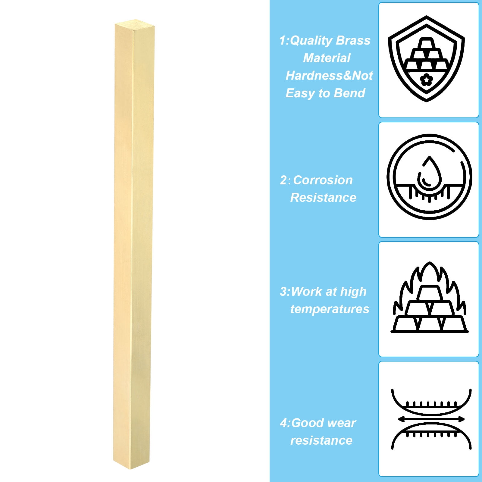 Unique Bargains Brass Square Bar Solid Flat Mill Stock for Crafting 0.2Mx12mmx12mm