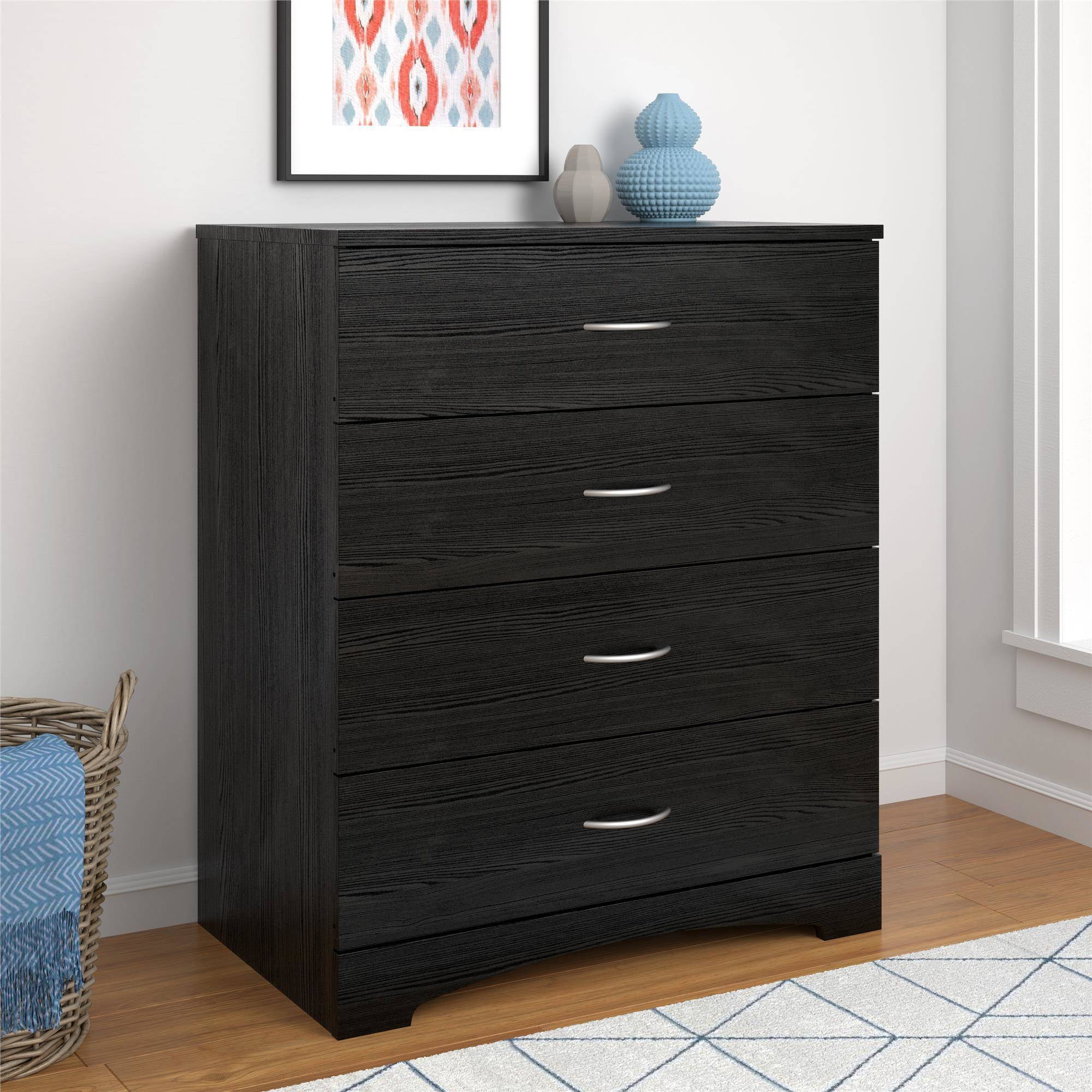 Ameriwood Home Crescent Point 4 Drawer Dresser, Multiple Colors - Black