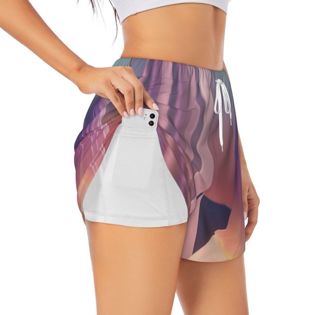 Balery Dreamy Moonlit Window Pantalones cortos deportivos para mujer con forro y dos bolsillos, elásticos, para entrenamiento, gimnasio, yoga-Medium
