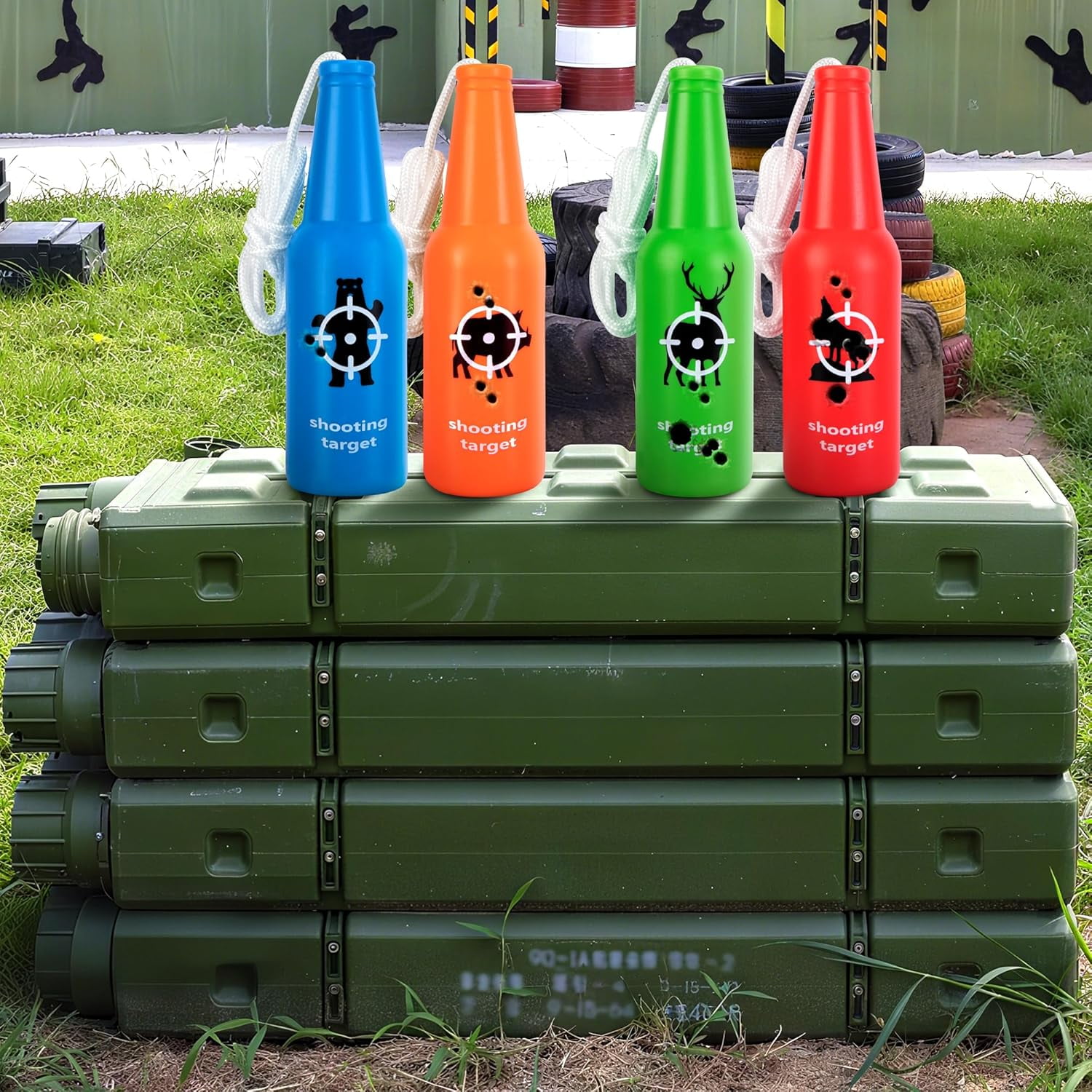 Ebaokuup 8 Pack Shatterproof Bottle Shooting Targets, Hunting Plastic Bottle Targets with Hanging Rope, Portable Bright Color Bottles Target for Indoor Outdoor Gun Range Firearm Practice Accessories