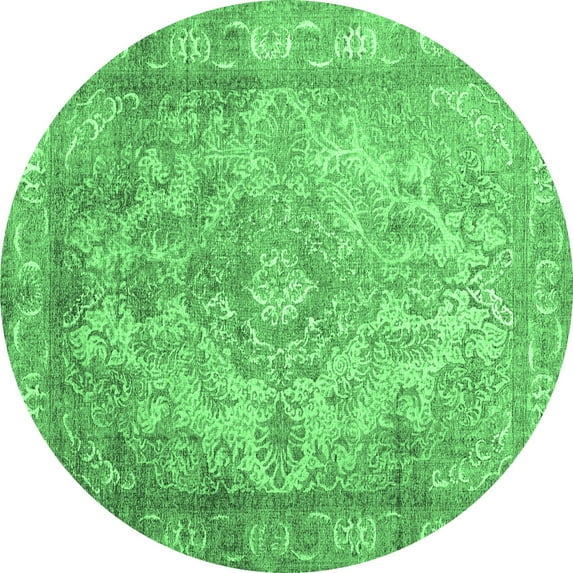 Ahgly Company Indoor Round Abstract Emerald Green Contemporary Area Rugs, 7' Round