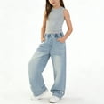 thumbnail image 4 of Pull on Wide Leg Jeans for Girls, Girls High Waisted Stretchy Baggy Trendy Tummy Control Straight Leg Jeans Denim Pants Blue 13-14 Years, 4 of 7