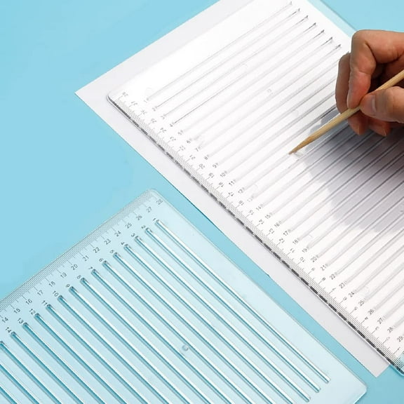 Straight Line Stencil Template Ruler, Premium Plastic 28cm Scale Measuring Ruler Spacing Line Guide for Making Ruled Paper