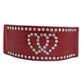 thumbnail image 3 of Women Red Elastic Wide Belt Hip Waist Silver Heart S M, 3 of 9