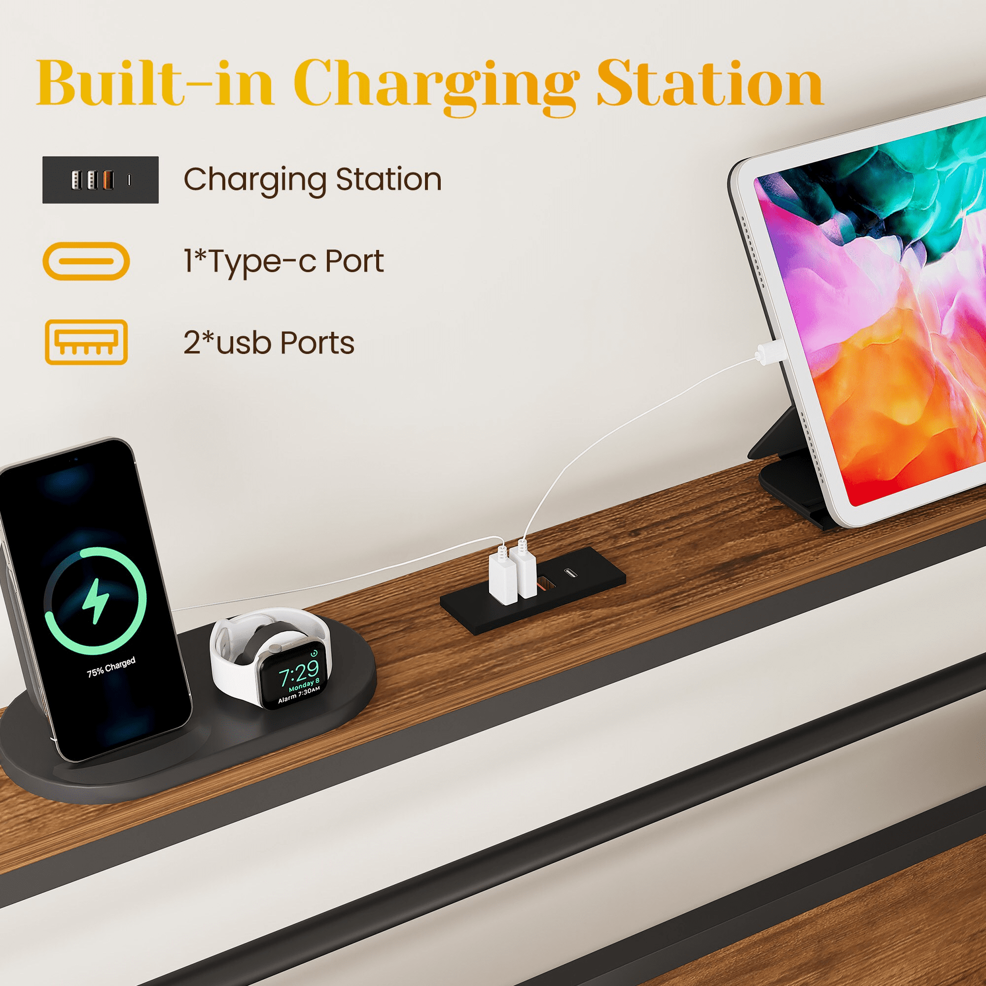 Queen Bed Frame with USB Charging and Storage Shelf for Bedroom
