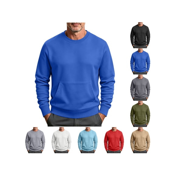 ZUBMGKTE Mens Crewneck Sweatshirt Fleece-Lined Pullover with Kangaroo Pocket
