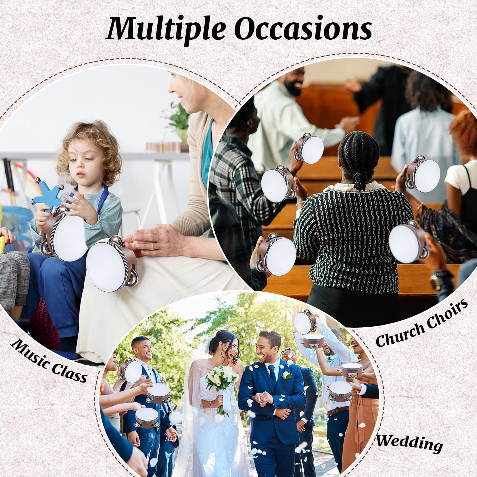 12 Set 4 Inch Wooden Tambourine For Adults  Hand Held Percussion Drum With Metal Jingles Musical Educational Drums Instrument Church Wedding Party Games (walnutwood)