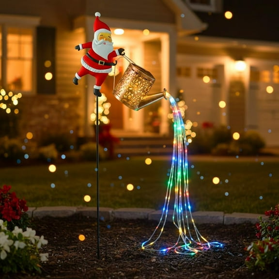 Solar Christmas Decorations, 2025 New Santa Claus Solar Watering Can Kettle Lights Outdoor, Metal Waterproof Garden Lantern for Yard, Patio, Lawn, Pathway (CO5 Multicolor)