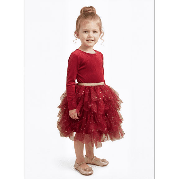 Dreaming of Lucy Toddler Girls Velvet Glitter Tutu Dress with Long Sleeves, Sizes 12M- 5T