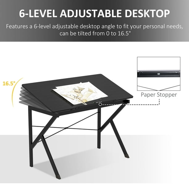 Adjustable Desktop Drawing Drafting Table, E1 Particle Board Art Table  Tilting Tabletop Art Craft Desk with Stool and 3 Drawers for Art Studio