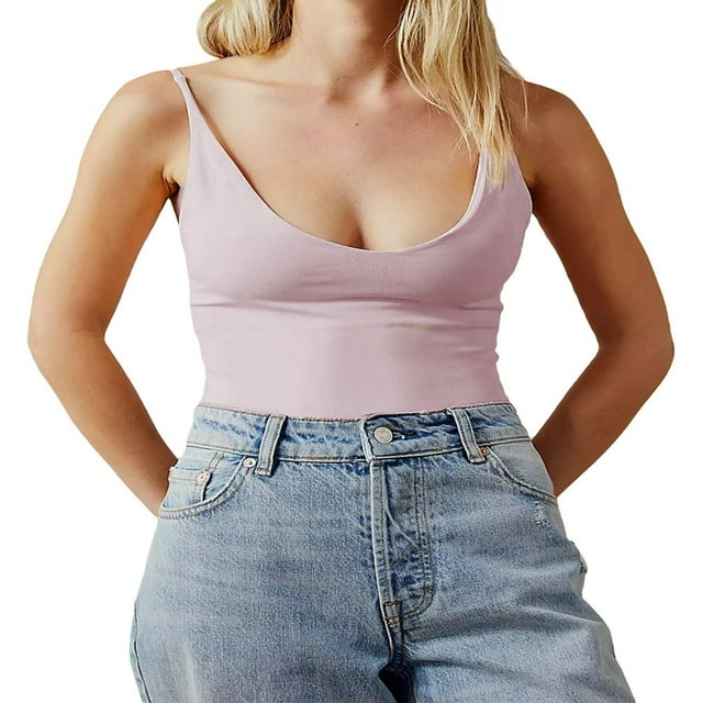Women Spaghetti Strap Camisole Solid Color U-Neck Sleeveless Sling Tank Tops Basic Tops