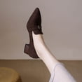 thumbnail image 3 of HomeDM Womens Low Chunky Block Heels Closed Pointy Toe Slip-On Dress Pumps Shoes for Wedding Party Work, Brown Size 7, 3 of 9