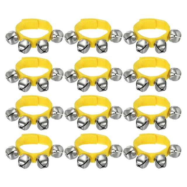 Unique Bargains 12 Pcs Clochettes de Poignet, Clochettes à Grelots Clochettes de Cheville Instruments de Percussion Rythme Musical pour Fête Noël, Jaune