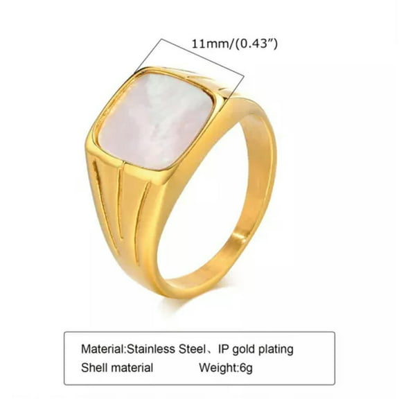 11mm*11mm Square Shell Band Womens 316L Stainless Steel Engagement Ring Size 6-8
