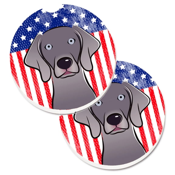 Carolines Treasures BB2161CARC American Flag and Weimaraner Set of 2 Cup Holder Car Coasters  Large multicolor