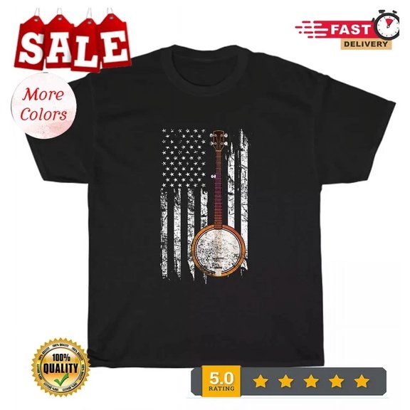 ANUNSHIRT Bluegrass Banjo American Us Flag Patriotic Musician T-Shirt Tee Gift Unisex S-5XL Hot Trending Shirt, Vintage Birthday Gift