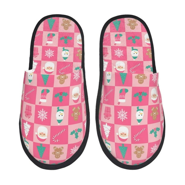 Fotbe Pink Christmas Cheer Pantuflas Peludas para Mujer con Estampado, Zapatillas de Peluche, Zapatos de Invierno para Casa, Uso Interior y Exterior-Medium