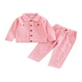thumbnail image 1 of Toddler Kids Girls Clothes 2Pcs Set Lapel Botton Long Sleeve Denim Jacket Tops Ripped Jeanst Pants Outfits Pink 3-4 Years, 1 of 8