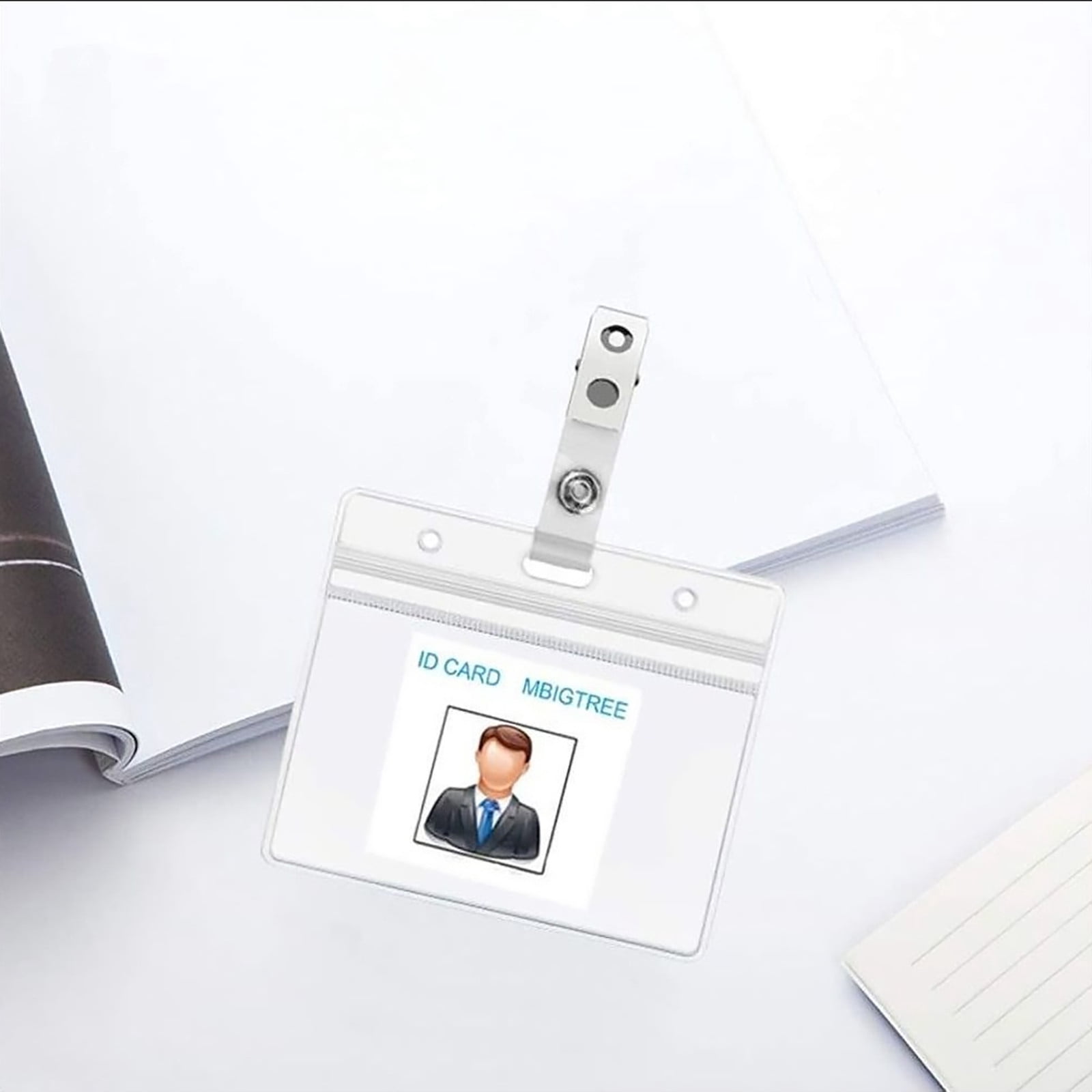 300 Pcs Premium Metal Badge Clips with Clear PVC Straps for ID Cards, Badge Holders, Name Tags, Work Badges, 1.0 Inches