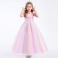 thumbnail image 3 of Vestido de noche con cola para niña, vestidos de fiesta de boda con flores, perlas, tul, Princesa, Verano, 3 of 5
