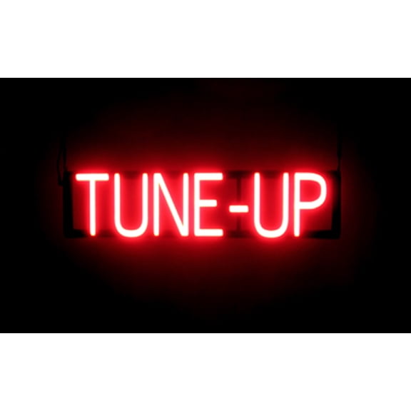 SpellBrite TUNE-UP LED Sign for Business. 25.9" x 6.3" Red TUNE-UP Sign Has Neon Sign Look With Energy Efficient LED Light Source. Visible from 500+ Feet, 8 Animation Settings.