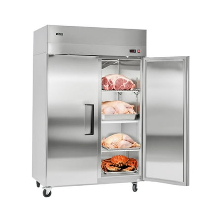 VEVOR Commercial Reach-In Freezer 48" W, 33 Cu.Ft Stainless Steel Upright Freezer with Double Glass Doors, Auto-Defrost, 6 Adjustable Shelves, -11 to 14? Temp Control, UL Certified