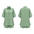 thumbnail image 4 of Cagogo Women Plus Size 2 Piece Shorts Set Casual Summer Cruise Outfits Loose Collared Short Sleeve Shirt Comfy Pants Matching Lounge Tracksuits Travel Airport Outfit Clothes, Green S, 4 of 7
