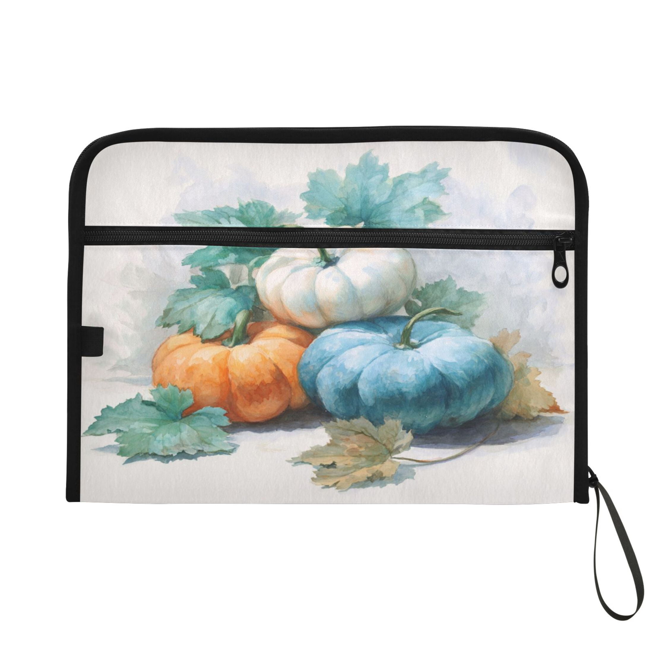Accordion File Organizer with Zip Closure 13 Pockets Expanding File Folder Letter A4 Paper Document Organizer for Home Office Watercolor Pumpkins and Leaves