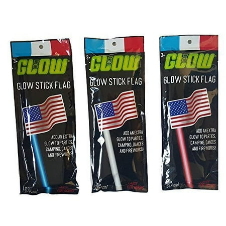 - Glow Stick Patriotic Flag Bundle of 3: One Red, One White, and One Blue Glow Stick with American Flag Topper