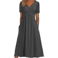 thumbnail image 1 of Robes de Printemps pour Femmes Décontractées Manches 3/4 Longue Robe Évasée Basique Plage Vacances Travail Maxi Robe 2025, 1 of 5