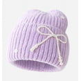 thumbnail image 5 of CoCoMangos Bow-Tie Beanie Hat Women Knit Retro Y2K Skull Cap Solid Color Soft Ski Hat Plush Crochet Winter Warm Hats, 5 of 7