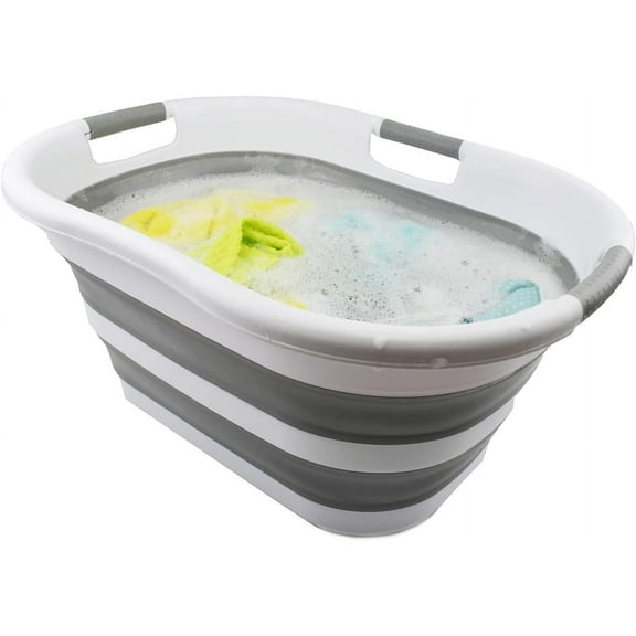 SAMMART 40L (10.5 gallons) Collapsible Plastic Laundry Washing Tub - Foldable Pop Up Laundry Basket/Hamper - Portable Washing Tub - Pop Up Saving