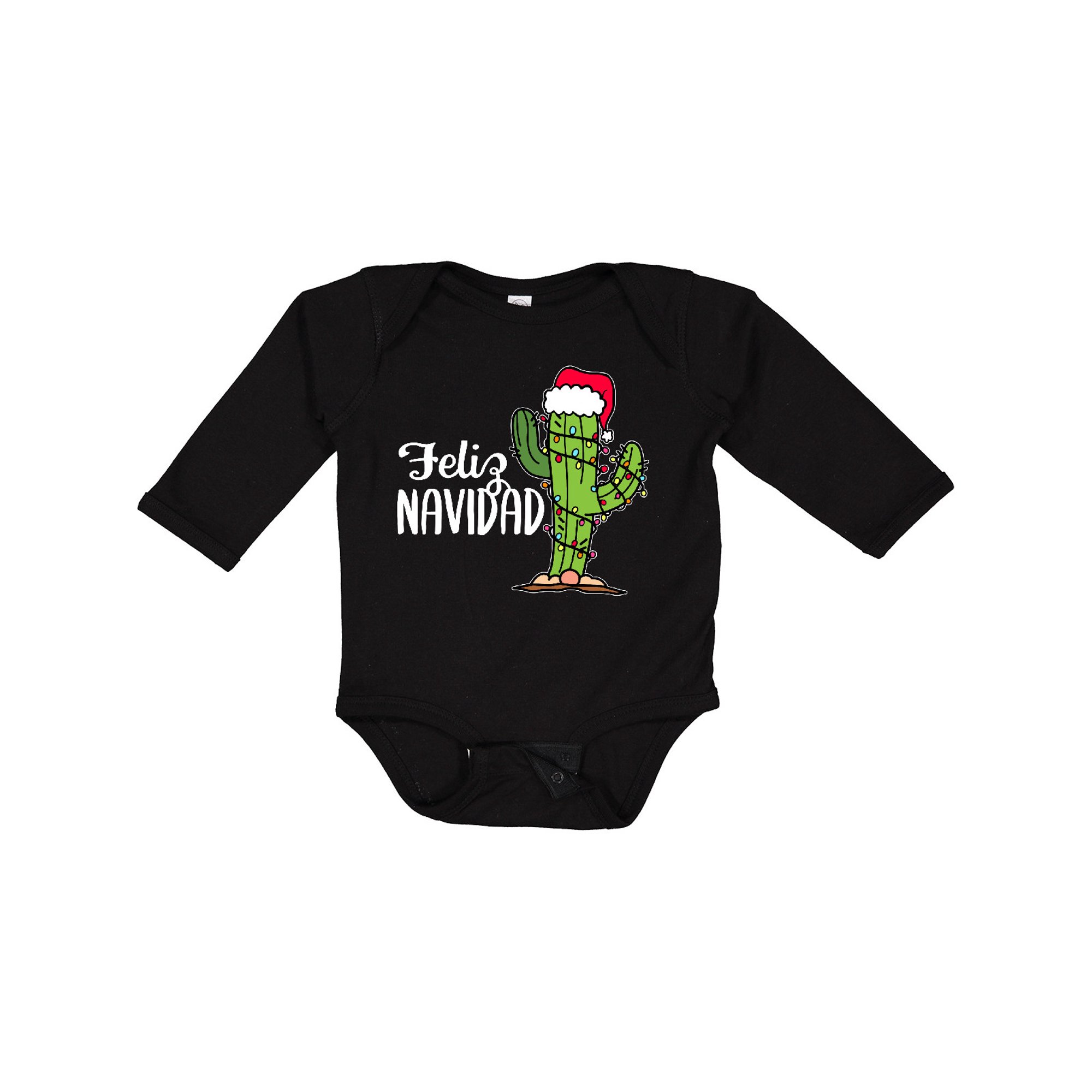 Inktastic Feliz Navidad Christmas Cactus in Santa Hat Boys or Girls Long Sleeve Baby Bodysuit