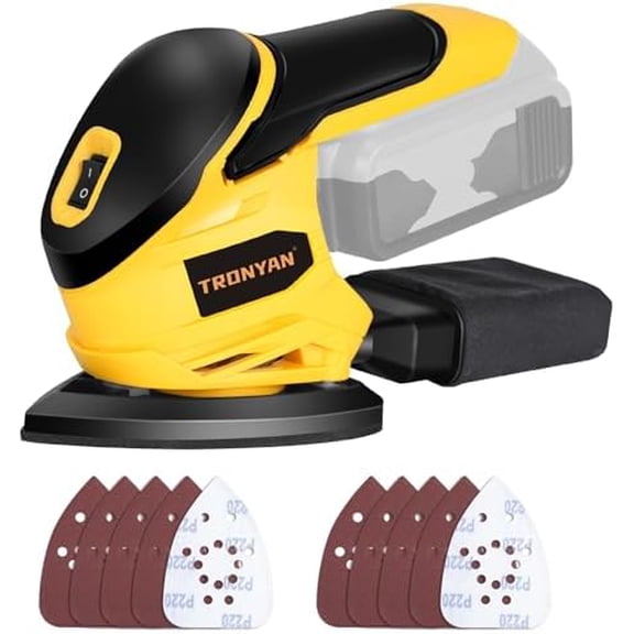 Cordless Detail Sander Compatible with DeWalt 20V Max Battery (Tool Only), 12,000 OPM, 10Pcs Sandpapers, Dust Bag for Woodworking, Tight Spaces Sanding, Polishing, Removing Paint (No Battery)