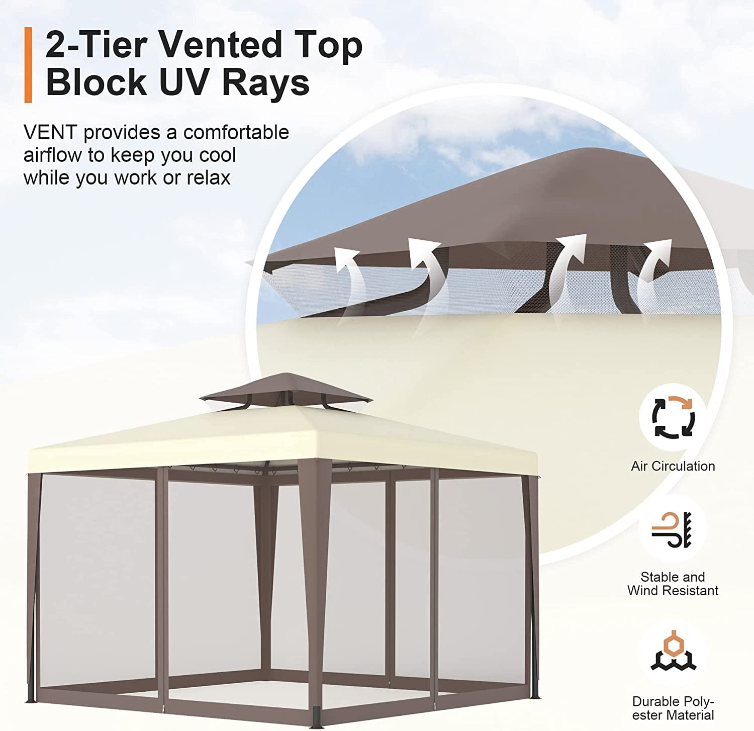 Phonjoroo Patio Gazebo Tent 10x10 ft, Outdoor Canopy Shelter