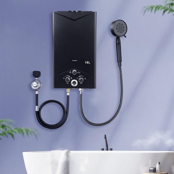 Andvari 4.21GPM 16L Instant Hot Water Heater Outdoor Portable Gas Hot Water Heaters Portable Water Heaters with Digital Display, Multi-Protection