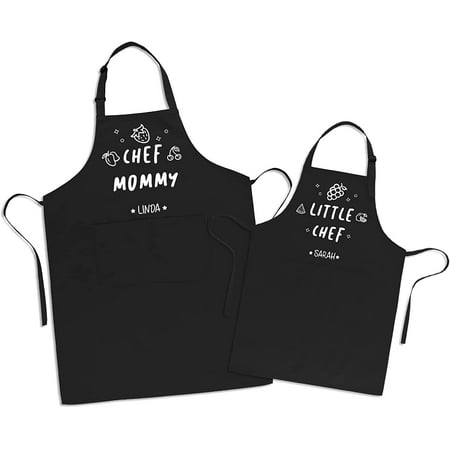 

Customized Parent and Kid Apron 2 Pack Kitchen Apron for Mommy and Me Adjustable Matching Apron Set(Black)