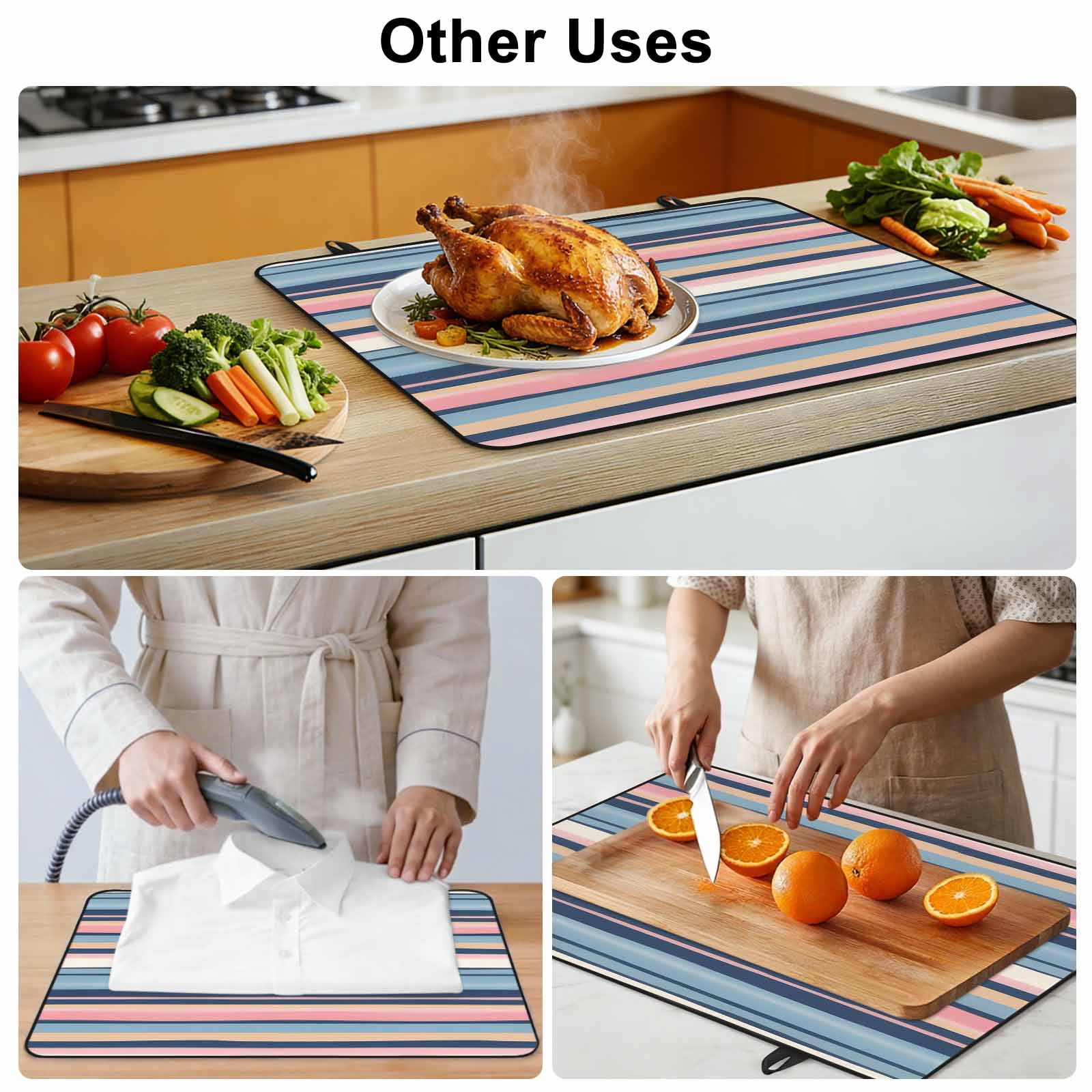 Blue Pink Striped Stove Top Cover for Electric Stove, Heat-proof & Non Slip Glass Top Stove Cover Protector, Farmhouse Vintage Stripe Kitchen Flat Cooktop Rubber Mat 24x21 Inches