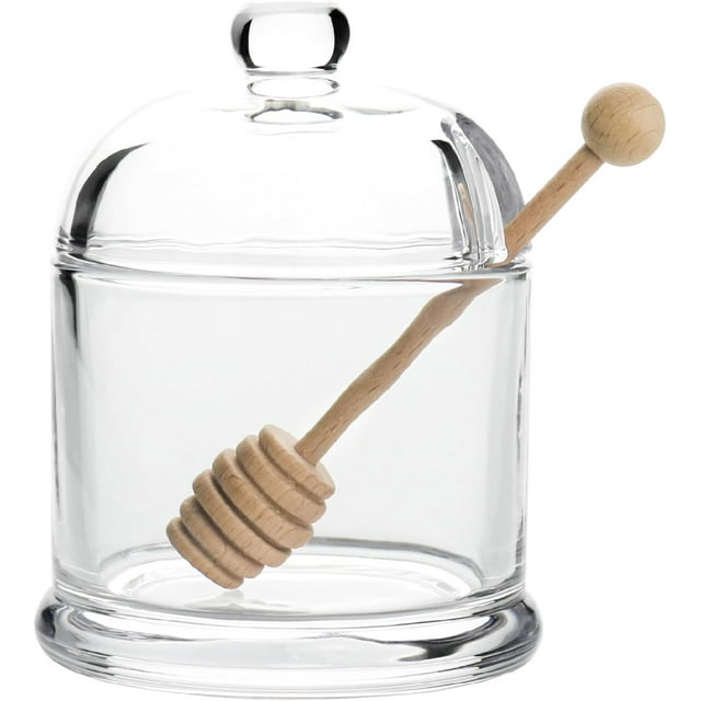 Glass Honey Jar with Lid and Dipper, Convenient Honey Container, Heavy Honey Pot for Home Kitchen (10 oz)