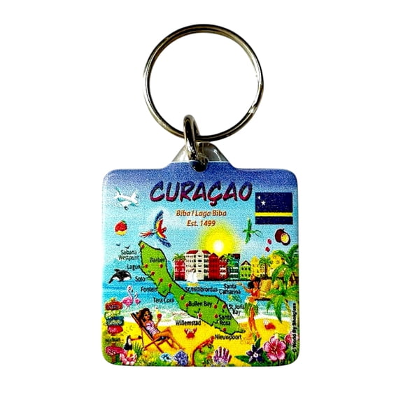 Curacao (Netherlands Antilles) Map Acrylic Square Souvenir Keychain 1.5" X 1.5"