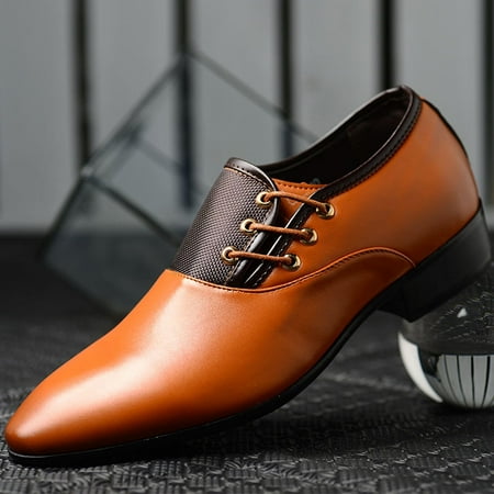 Hoshose Fashion Men s Dress Shoes Pointy Toe Leather Breathable Soft Sole Lace Up Business Formal Shoes Comfort