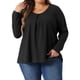 thumbnail image 1 of Agnes Orinda Blusas de Manga Larga con Cuello Redondo y Pliegues Frontales para Mujeres Talla Grande 3X Negro, 1 of 6